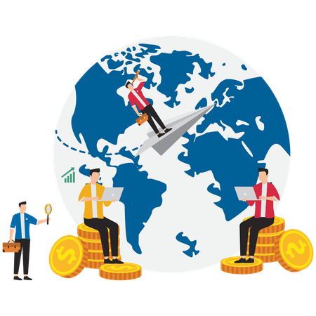 Geschäftsmann, der im Bereich globale Finanzen arbeitet  Illustration