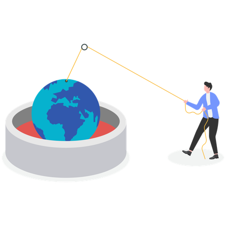 Geschäftsmann arbeitet an globaler Falle  Illustration