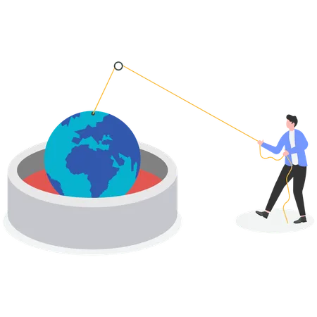 Geschäftsmann arbeitet an globaler Falle  Illustration