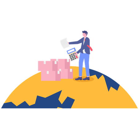 Geschäftsmann, der an globaler Logistik arbeitet  Illustration