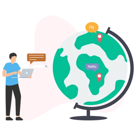 Geschäftsmann arbeitet an globaler Vernetzung  Illustration