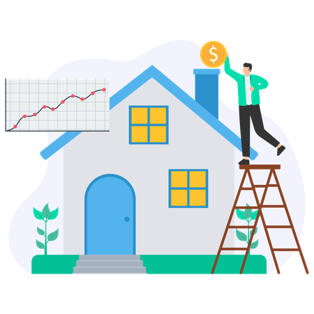 Geschäftsmann arbeitet an Immobilieninvestitionen  Illustration