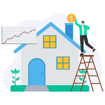 Geschäftsmann arbeitet an Immobilieninvestitionen  Illustration