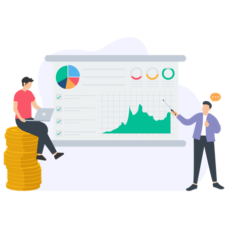 Geschäftsmann arbeitet an Marktanalyse  Illustration