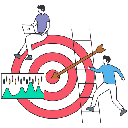 Geschäftsmann arbeitet an Marktziel  Illustration