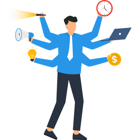 Geschäftsmann arbeitet an Multitasking  Illustration