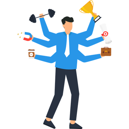 Geschäftsmann arbeitet an Multitasking  Illustration