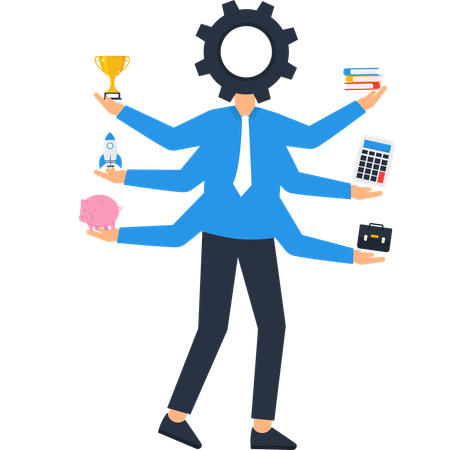 Geschäftsmann arbeitet an Multitasking  Illustration
