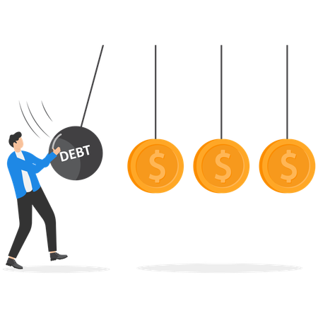Geschäftsmann arbeitet an Schuldenmanagement  Illustration