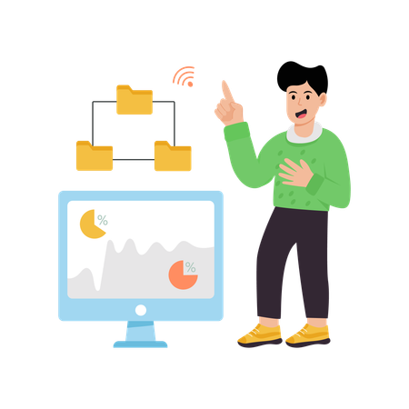 Geschäftsmann arbeitet an einem Kreisdiagramm  Illustration