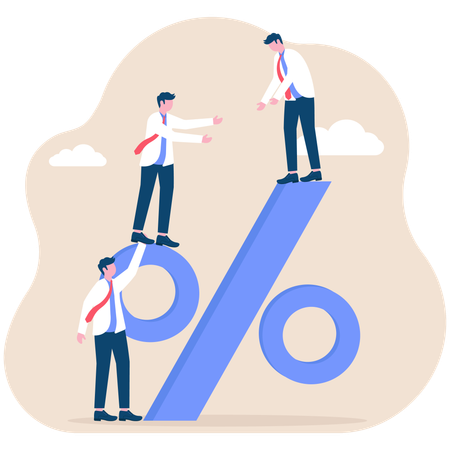 Geschäftsmann, der an einem Geschäftsprozentsatz arbeitet  Illustration