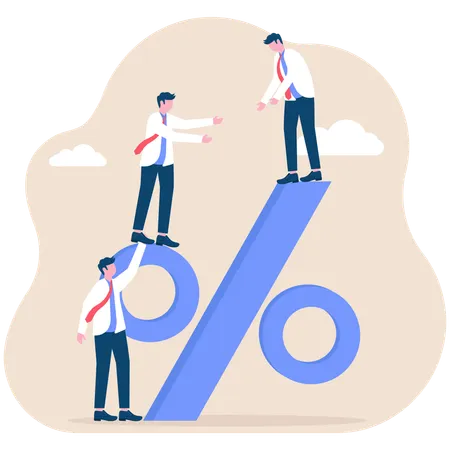 Geschäftsmann, der an einem Geschäftsprozentsatz arbeitet  Illustration