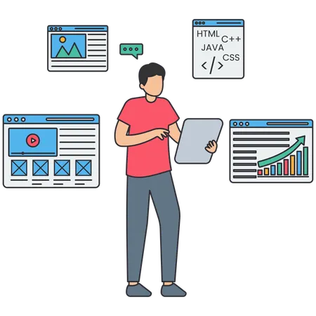 Geschäftsmann, der an der Softwareentwicklung arbeitet  Illustration