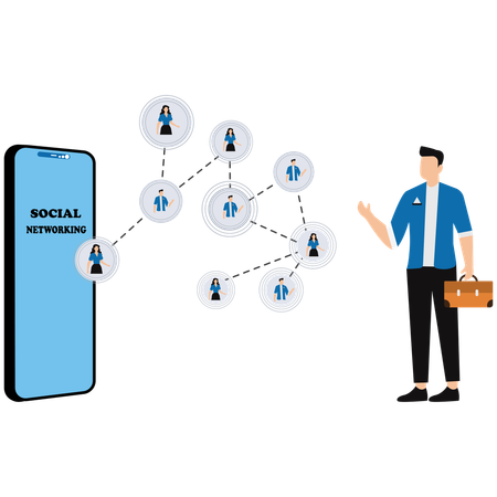 Geschäftsmann arbeitet an sozialen Netzwerken  Illustration