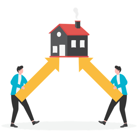 Geschäftsmann arbeitet an steigenden Immobilienpreisen  Illustration