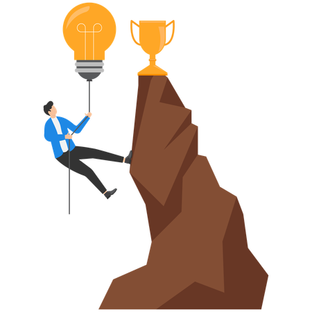 Geschäftsmann arbeitet an strategischem Ziel, Trophäe zu erreichen  Illustration