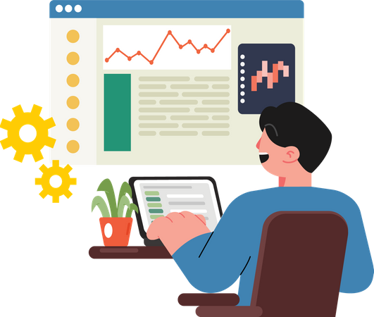 Geschäftsmann arbeitet an Wachstumsanalyse  Illustration