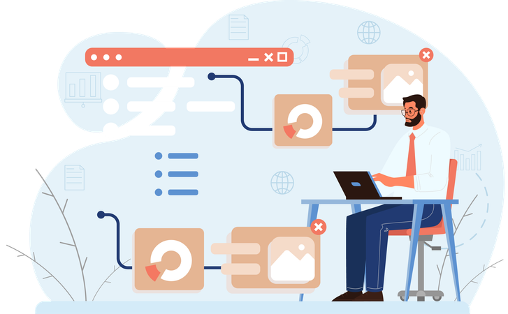 Geschäftsmann arbeitet an Webanalyse  Illustration