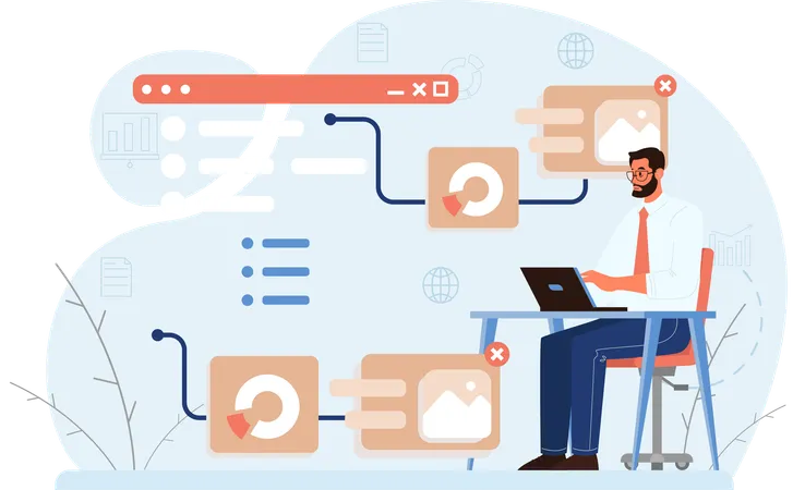 Geschäftsmann arbeitet an Webanalyse  Illustration