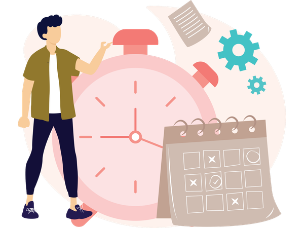Geschäftsmann arbeitet an Zeitmanagement  Illustration