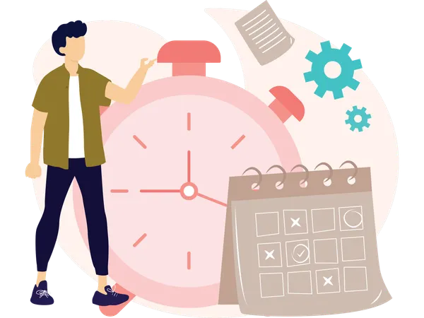 Geschäftsmann arbeitet an Zeitmanagement  Illustration
