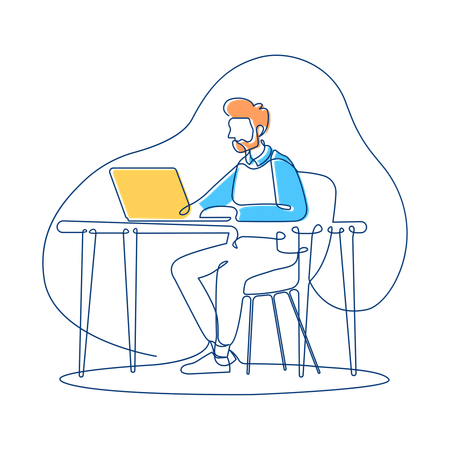 Geschäftsmann, der im Arbeitsbereich mit Laptop arbeitet  Illustration