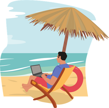 Geschäftsmann arbeitet im Urlaub  Illustration