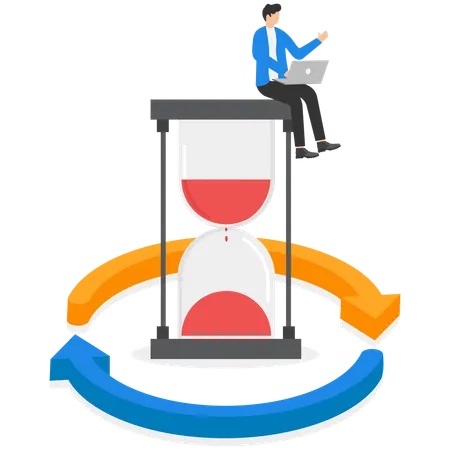 Geschäftsmann arbeitet am Rande der Deadline und beendet die Arbeit pünktlich  Illustration