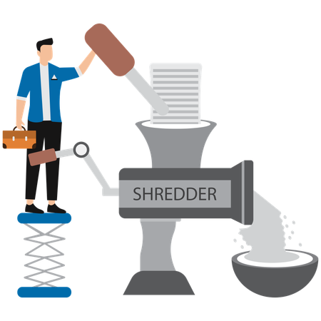 Geschäftsmann, der mit Aktenvernichter arbeitet  Illustration