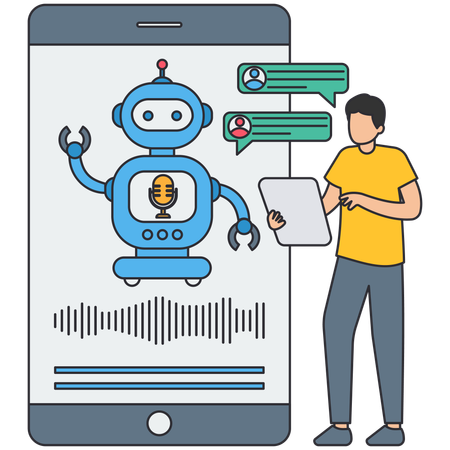 Geschäftsmann arbeitet mit Bot-Unterstützung  Illustration