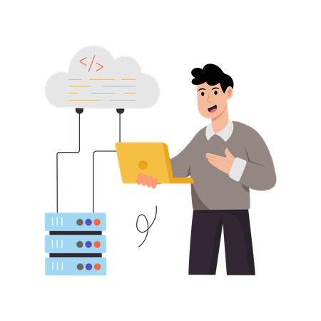 Geschäftsmann arbeitet mit Cloud-Datenbank  Illustration