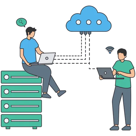 Geschäftsmann, der mit Cloud-Hosting arbeitet  Illustration