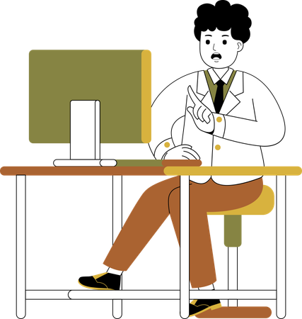 Geschäftsmann, der mit Computer arbeitet  Illustration