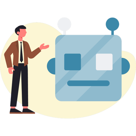 Geschäftsmann arbeitet mit KI-Roboter  Illustration