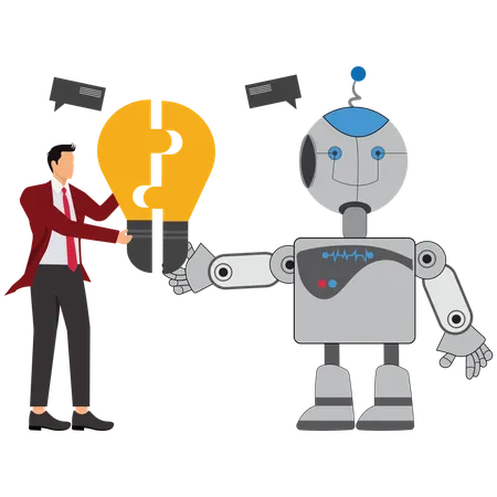Geschäftsmann arbeitet mit künstlich intelligentem Roboter  Illustration
