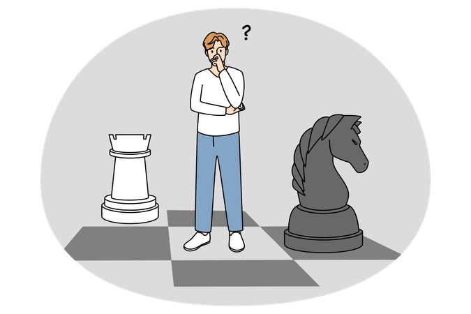 Geschäftsmann auf Schachbrett denken  Illustration
