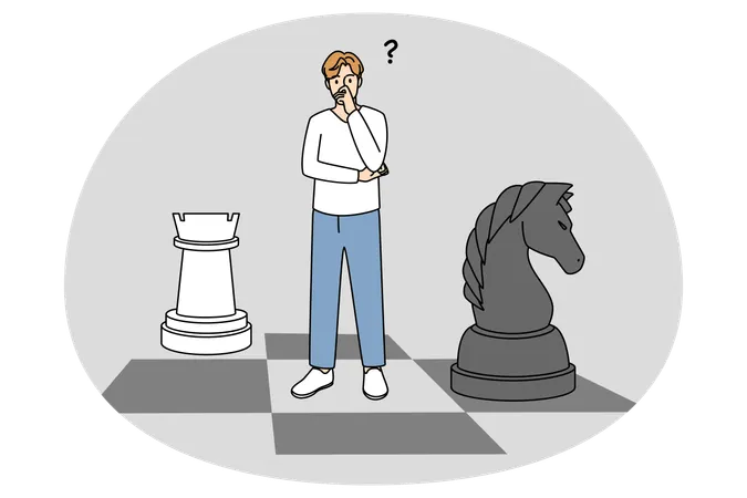 Geschäftsmann auf Schachbrett denken  Illustration