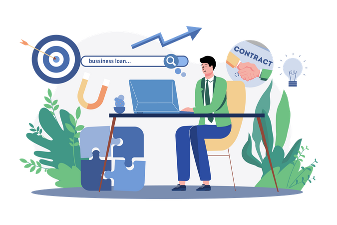 Geschäftsmann auf der Suche nach einem Geschäftskredit  Illustration