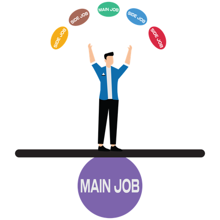 Geschäftsmann Balance und Jonglieren von Haupt- und Nebenjob  Illustration