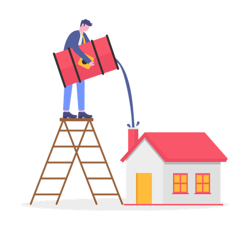 Geschäftsmann baut Haus mit Rohöl  Illustration