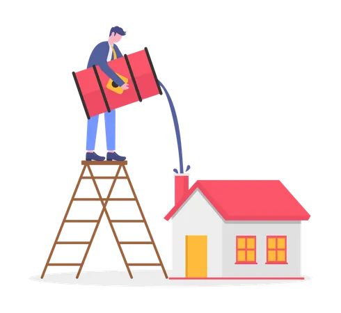 Geschäftsmann baut Haus mit Rohöl  Illustration