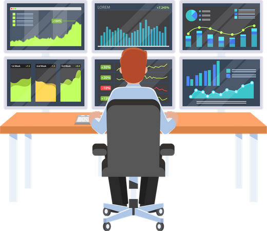 Geschäftsmann verfolgt Analysedaten  Illustration