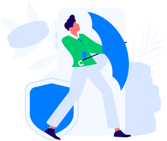 Geschäftsmann mit Regenschirm, um Geld zu sparen  Illustration