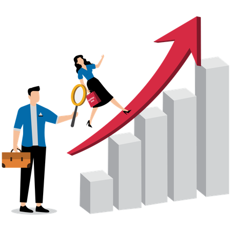 Geschäftsmann beobachtet Frau mit Einkaufstüten beim Gehen auf Diagramm  Illustration