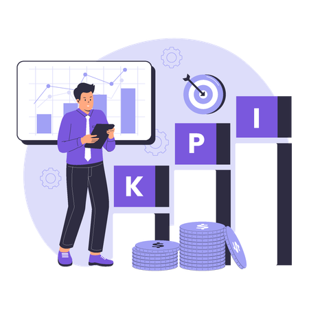 Geschäftsmann beobachtet KPI-Leistungsindikator  Illustration