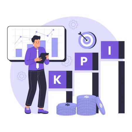 Geschäftsmann beobachtet KPI-Leistungsindikator  Illustration