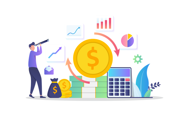 Geschäftsmann berechnet Finanzen  Illustration