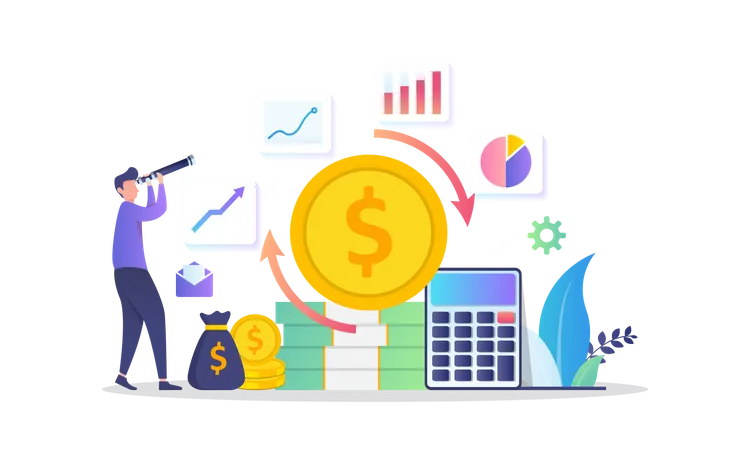 Geschäftsmann berechnet Finanzen  Illustration