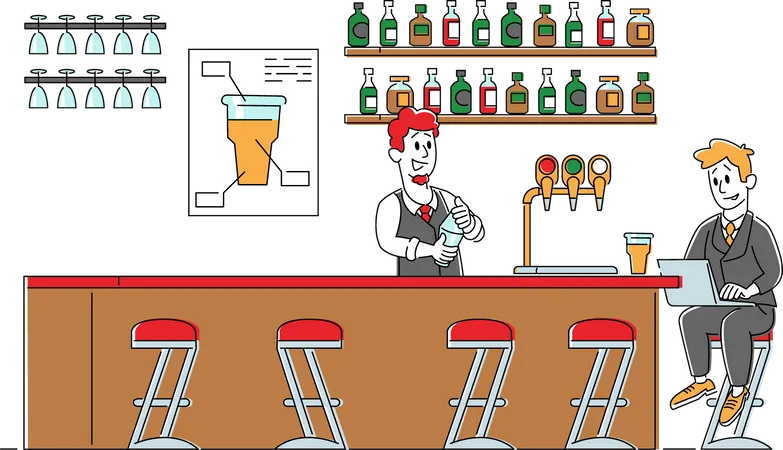 Geschäftsmann besucht Bierkneipe oder Nachtclub  Illustration