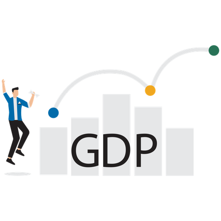 Geschäftsmann betrachtet BIP-Diagramm  Illustration